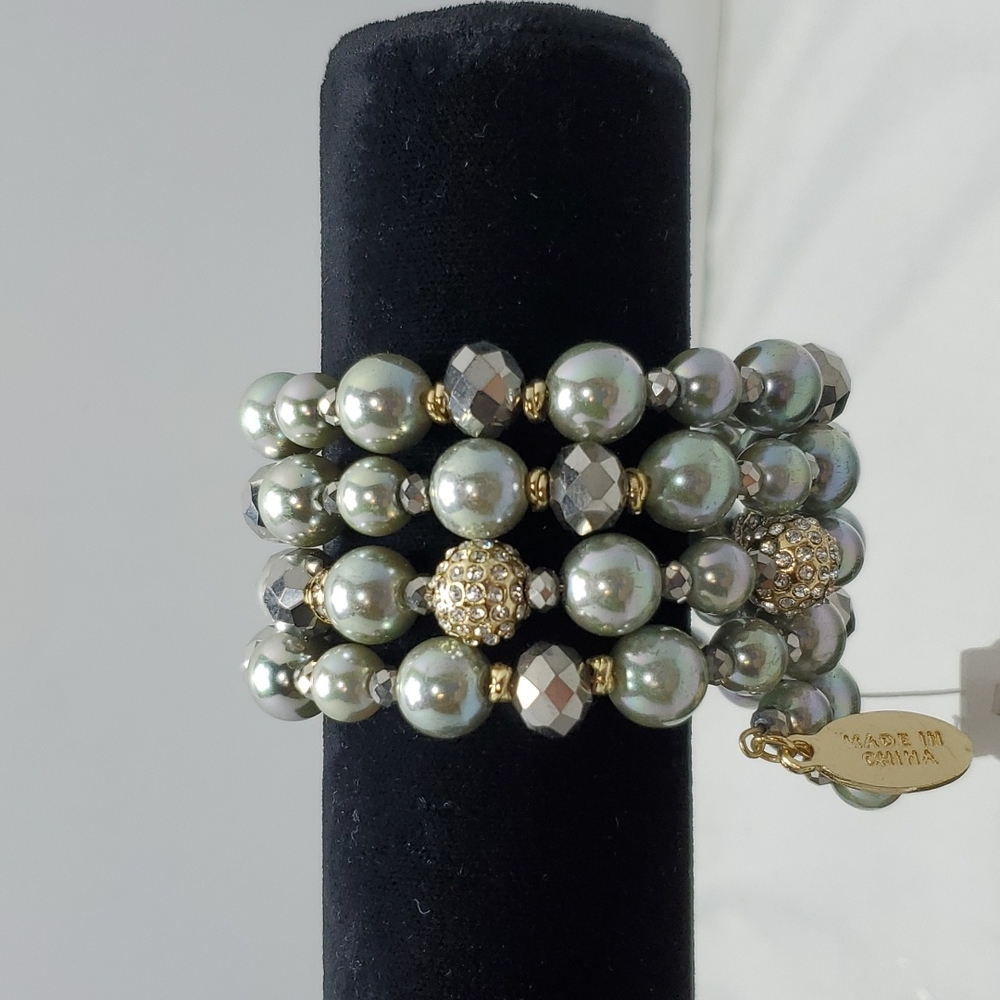 Ali khan pave Crystal ball bead memory wire Bracelet in shades of black gray